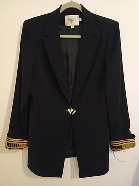 Louise Ricci Women's Jeweled Button Gold-Trim Black‎ Blazer Sz 10